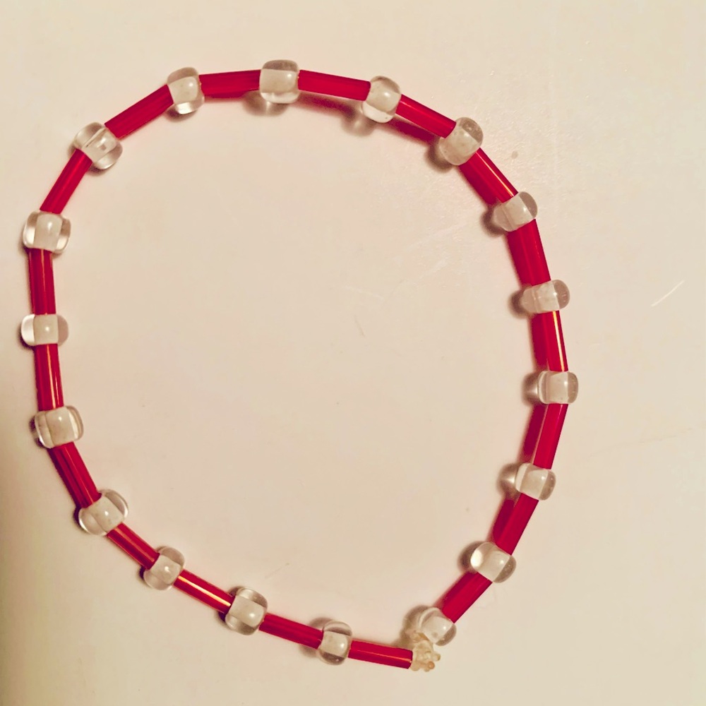 Handmade beaded bracelet clear and transparent red❤️❤️🤍🤍